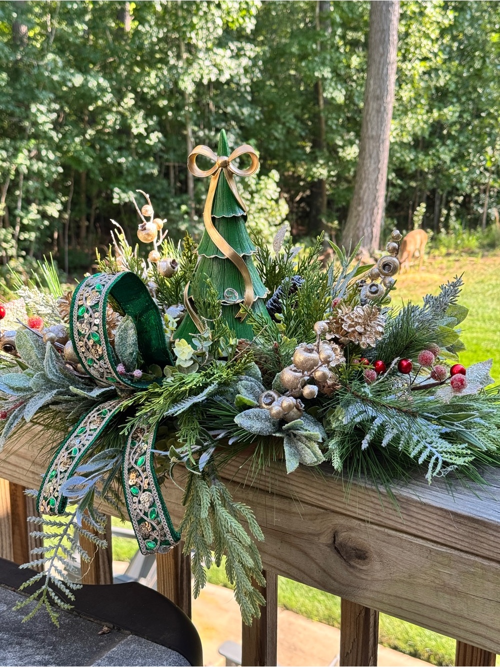 Elegant Christmas Tree Arrangement with Bejeweled Ribbon